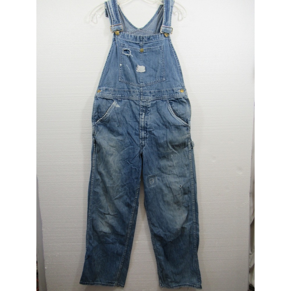 Vintage Thrashed Sears Union Made Sanforized Overalls Men 34x28 Destroyed
